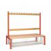 Double Sided Island Seating. 1500 mm Length,24 Hooks. Beech Wood Slats, Mesh Shoe Tray, Red Frame 404132