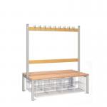 Double Sided Island Seating. 1200 mm Length,18 Hooks. 16 Mesh Shoe Baskets, Grey Frame 404133
