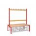 Double Sided Island Seating. 1200 mm Length,18 Hooks. 16 Mesh Shoe Baskets, Red Frame 404135