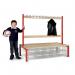 Double Sided Island Seating. 1500 mm Length,24 Hooks. 20 Mesh Shoe Baskets, Red Frame 404138