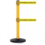 Retractable twin belt barrier with printed message 404177