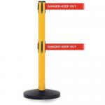 Retractable twin belt barrier with printed message 404179