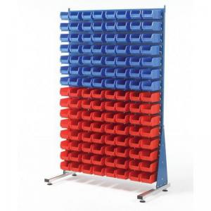 Single-sided louvre panel racks, with 40 redblue bins 405143