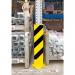 This photograph features slingsby Racking Accessories Pallet racking protectors in a U-shaped design. The protectors appear to be made of durable material and are stacked on a pallet, ready for use. They have a sleek and functional look, perfect for industrial or commercial settings.