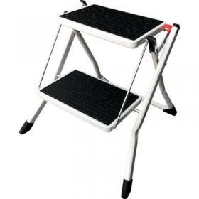 Folding Metal Step, 2 Tread, With Plastic Tread Mats 409696