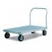 The photo features two lightweight slingsby platform trucks made of aluminum, with smooth, sturdy platforms measuring at 410150. The trucks are fully assembled and ready for use, with sturdy handles on each end for easy maneuvering. The sleek, modern design makes them perfect for any workplace.