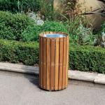 Circular timber slatted litter bin 410397