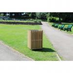 Square timber slatted litter bin 410399