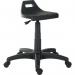 The picture shows a sturdy and modern industrial stool, with a black metal frame and a black cushioned seat. The stool has an adjustable height feature and a footrest for added comfort. Its sleek design makes it a great addition to any workspace or home.