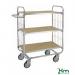 The photo shows a slingsby shelved trolley with three shelves. The trolley features Konga ESD shelves and is designed for easy movement and storage.
