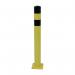 In the photo, a tall steel bollard can be seen, standing firmly in a parking lot. It has a visible yellow cap on top for visibility and is surrounded by painted asphalt. The words slingsby Parking Facilities are written in bold white letters on the bollard.
