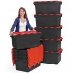 Recycled 80 litre attached lid containers - black base / red lid 413534