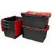 Recycled 80 litre attached lid containers - black base / red lid 413534