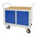 The picture shows the Slingsby Warehouse Trolleys Maintenance trolleys with sleek MDF worktops. These trolleys are sturdy and equipped to handle heavy loads, making them efficient for any maintenance tasks in a warehouse setting. The worktops provide a smooth surface for working on and are great for organizing tools and equipment.