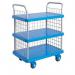 Mesh sided plastic shelf trolleys with low noise wheels 413810