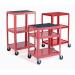 This picture features a sleek and functional red trolley from Slingsby Warehouse Trolleys. It boasts adjustable height for maximum versatility and convenience. Perfect for any industrial or commercial setting.