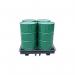 The photograph captures a low profile sump pallet from Slingsby Pallets. The sturdy black base is surrounded by yellow walls and has a large gridded surface.