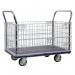 This picture shows a sturdy slingsby platform truck with chrome mesh panel sides and ends. It has a 500kg capacity and is ready to carry heavy loads. The sleek design and durable construction make it a great choice for any transportation needs.