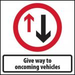 600 X 600 mm Temporary Sign& Frame - Give Way to on Coming Vehicles 414701
