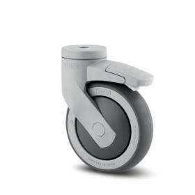Castor125mm Dia., Thermplastic Rubber Tyre, Single Hole Fitting, Braked - 5377 Pjp 125 P30-13 & Adaptor 12-10 414898