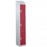 Steel Splash Locker with Slopingtop 1800.300.450 - 3 Compartments - Red Doors 414981