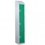 Steel Splash Locker with Slopingtop 1800.300.450 - 3 Compartments - Green Doors 414982