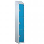 Steel Splash Locker with Sloping Top 1800.300.450 - 3 Compartments - Light Blue Doors 414984