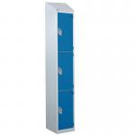 Steel Splash Locker with Slopingtop 1800.300.450 - 3 Compartments - Blue Doors 414985