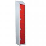 Steel Splash Locker with Slopingtop 1800.300.450 - 4 Compartments - Red Doors 414987