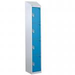 Steel Splash Locker with Sloping Top 1800.300.450 - 4 Compartments - Light Blue Doors 414990