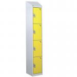 Steel Splash Locker with Slopingtop 1800.300.450 - 4 Compartments - Yellow Doors 414992