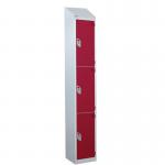 Steel Splash Locker with Slopingtop 1800.300.300 - 3 Compartments - Red Doors 415005