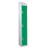 Steel Splash Locker with Slopingtop 1800.300.300 - 3 Compartments - Green Doors 415006