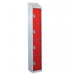 Steel Splash Locker with Slopingtop 1800.300.300 - 4 Compartments - Red Doors 415011