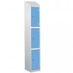 Laminate Splash Door Lockers Withsloping Top - 3 Compartment - Campanula Blue Doors 415047