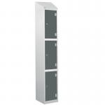 Laminate Splash Door Lockers Withsloping Top - 3 Compartment - Graphite Green Doors 415050