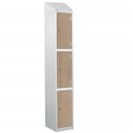 Laminate Splash Door Lockerswith Sloping Top - 3 Compartment - Oak Doors 415051