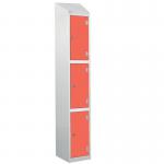 Laminate Splash Door Lockers Withsloping Top - 3 Compartment - Spectrum Red Doors 415052