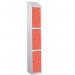 Laminate Splash Door Lockers Withsloping Top - 3 Compartment - Spectrum Red Doors 415102