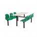 This picture features a durable slingsby multipurpose seating set, including polypropylene fixed canteen table and chairs. The set comes fully assembled for easy use.