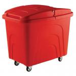 Slingsby robust rim tapered plastic container trucks, with lids, red castors in corner pattern 416857