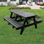 Recycled plastic outdoor picnic tables, 1.8m wide black 420574