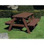 Recycled plastic outdoor picnic tables, 2m wide black 420575