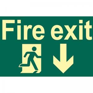 Fire Exit Running Man Arrow Down - Phs 300 X 200mm 421379