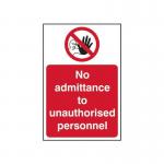 No Admittance to Unauthorisedpersonnel - 1.2 mm Recyclable Pp (400 X 600 Mm) 421961