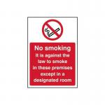 No Smoking It Is Againstthe Law to Smoke - 1.2 mm Recyclable Pp (148 X 210 Mm) 422257