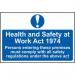 Health & Safety At Work Act 1974 - Sapp (300 X 200mm) 422335