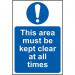 This Area Must Be Kept Clearat All Times - 1.2 mm Recyclable Pp (400 X 600 Mm) 422522