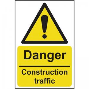 Danger Construction Traffic - 1.2mm Recyclable Pp 200 X 300mm 422876