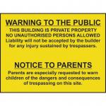 Warning to The Publicand Parents - 1.2 mm Recyclable Pp (600 X 450 Mm) 422922